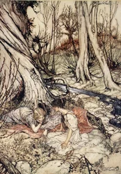 « ...Où souvent toi et moi avions coutume de nous étendre sur de pâles couches de primevères, vidant nos cœurs de leurs doux conseils », illustration tirée du « Songe d